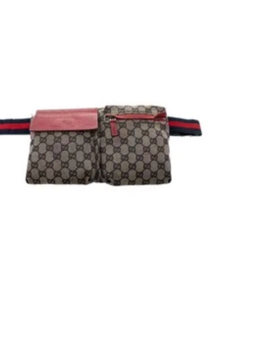 Gucci GG Canvas Crossbody Belt Bag with Pink Trim and Web Stripe